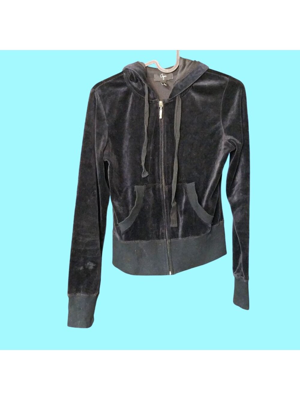 Aqua Womens Black Velour Full-Zip Hoodie Jacket With Pockets Size S